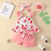 Babies' clothes summer girls' suits infants and young children flying sleeve tops shorts three-piece set baby leaves sleeveless shoulder strap suit_viptrois.com