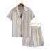 Men's Solid Color Short Sleeve Shirt & Shorts Set - Breathable Casual Sportswear For Youth Fashion_viptrois.com