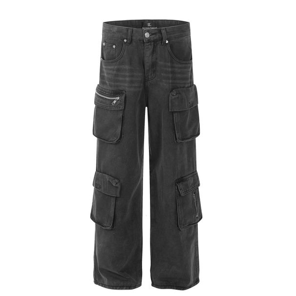 Multi-Pocket Deconstructed Patchwork Cargo Jeans For Men Street Style Trendy Brand Design Wide-Leg Long Casual_viptrois.com