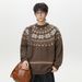 Monochrome Man- Fair Isle Ethnic Style Crew Neck Sweater For Men, New Autumn And Winter American Retro Texture Versatile Pullover_viptrois.com