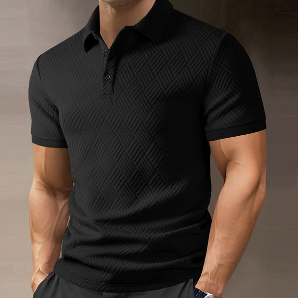 Men's Classic Jacquard Polo Shirt – Breathable Short-Sleeve Top With Moisture-Wicking Fabric, Slim Fit For Business & Casual Wear_viptrois.com