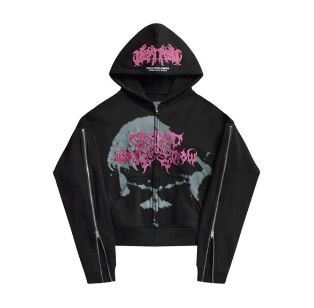 2024 Hoodie Printed Hooded Cardigan With Arm Zipper Casual Loose New Hot Sale_viptrois.com