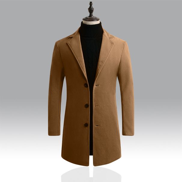Autumn Winter New Wool Korean Style Slim Fit Mid-Length Trench Woolen Material Jacket Men's Coat_viptrois.com