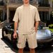 Men's Casual Plus Size Shorts Suit Heavyweight Knit Jacquard High Street Style Loose Fit Short Sleeved_viptrois.com