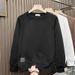 Men's Casual Long Sleeve Crewneck Sweatshirt - Relaxed Fit Plain Color Pullover Top For Spring & Fall (Brown/Black/White)_viptrois.com