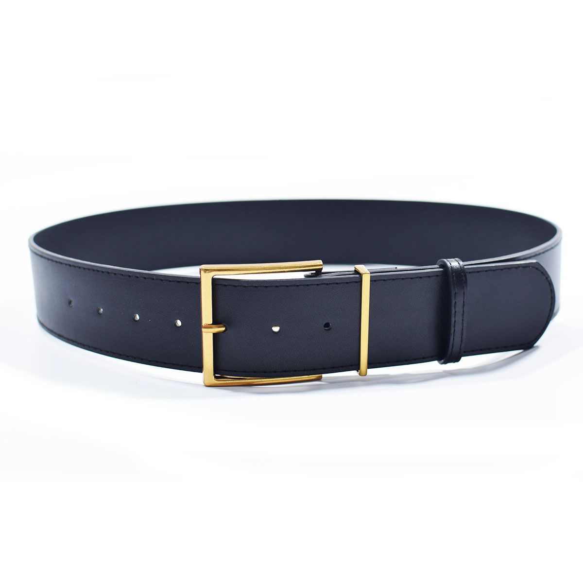 INS retro black wide belt with coat suit jacket autumn and winter simple wide belt square buckle pin buckle waist seal_viptrois.com