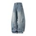 Split Structure Old Washed Jeans Men's Autumn New Retro Profile Scimitar Pants Loose Trendy Brand Long Pants_viptrois.com