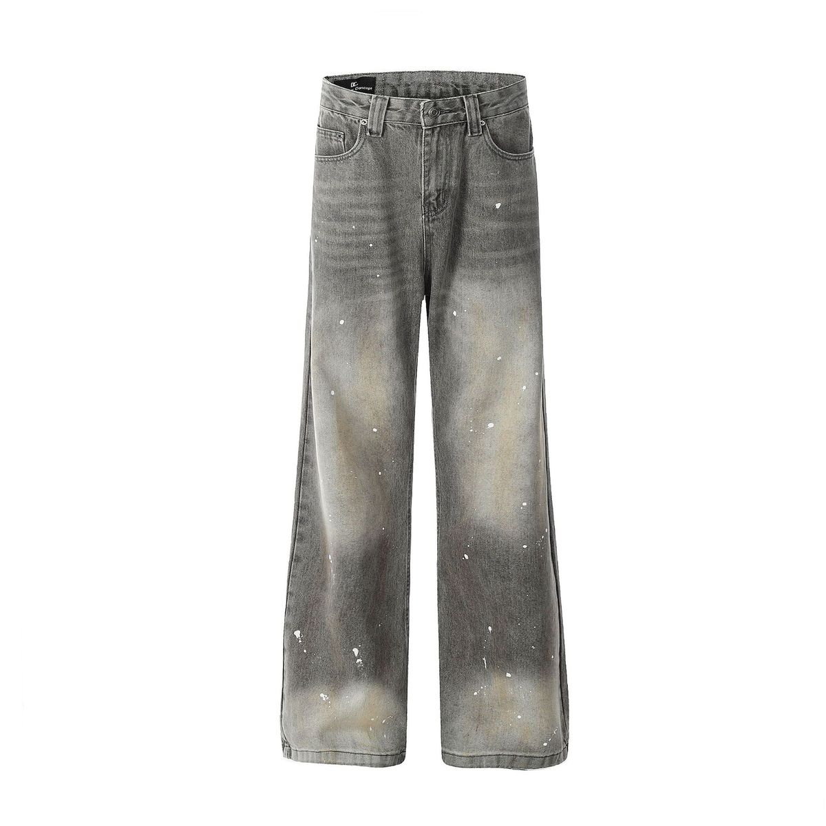 Men's Clothing Retro 2025 High Grade Washed Dirty Inkjet Design Loose Men's Flared Denim Trousers_viptrois.com