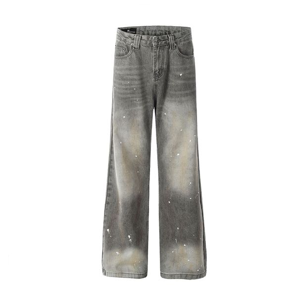 Men's Clothing Retro 2025 High Grade Washed Dirty Inkjet Design Loose Men's Flared Denim Trousers_viptrois.com