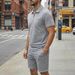 Men's Solid Jacquard Zip-Up Polo & Shorts Set – Spring Casual Outfit With Half-Zip Ventilation_viptrois.com