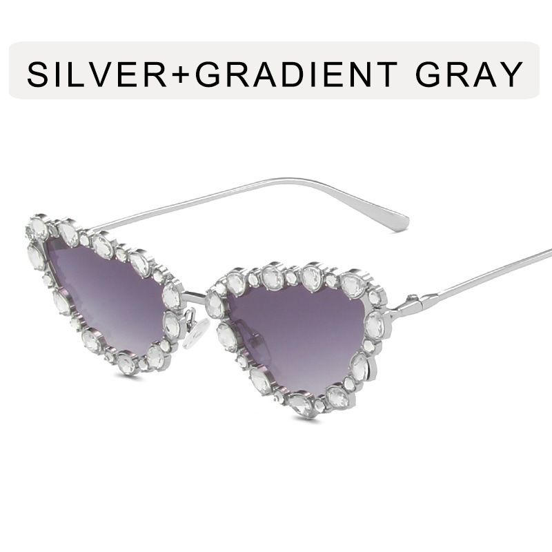 Small luxury cat eye diamond sunglasses for women ins high end catwalk party silver metal frame butterfly sunglasses_viptrois.com