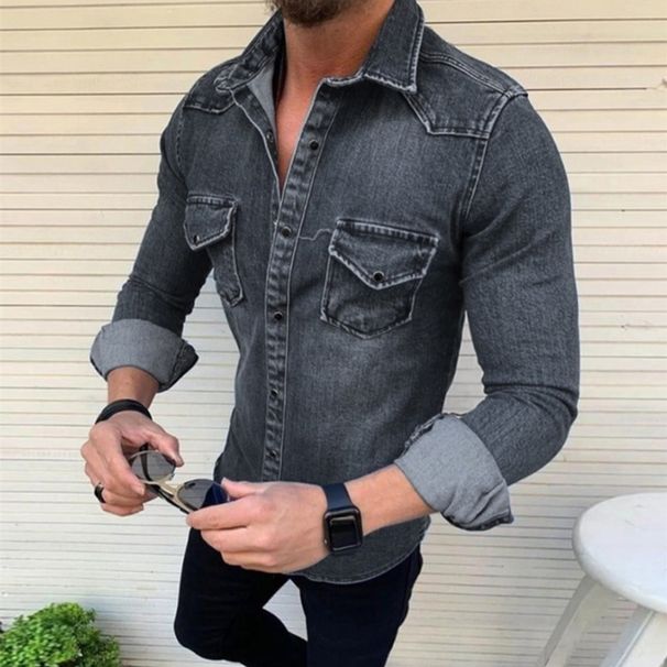 Wholesale Foreign Trade New Men's Clothing Korean Style Denim Clothes Washed Men's Slim Casual Long-sleeved Denim Shirt Jacket For Men_viptrois.com