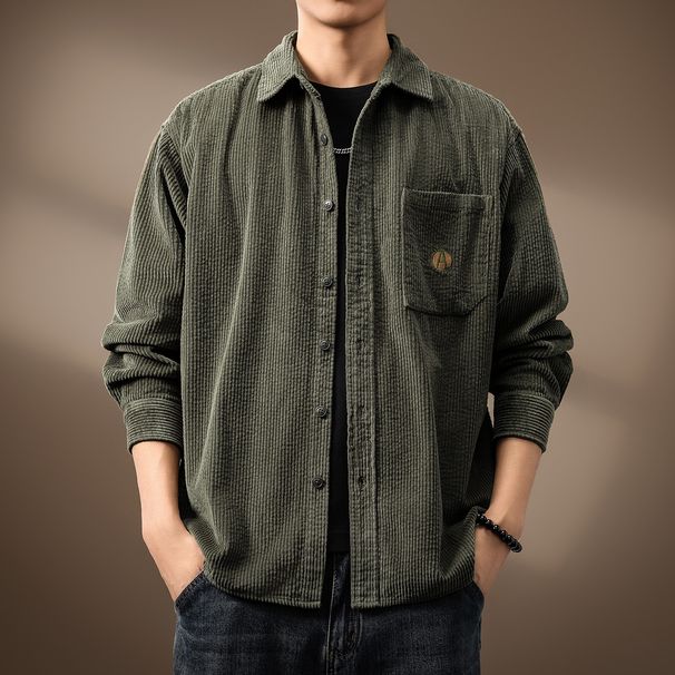 High End Corduroy Long Sleeved Men's Fashion Brand Pure Cotton Workwear Autumn Shirt Casual Jacket_viptrois.com