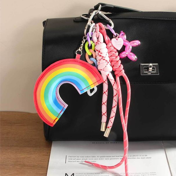 MIU Series Leather Cotton Filled Rainbow Pendant Love Balloon Dog Braided Rope Extremely Complex Bag Pendant Keychain High End_viptrois.com