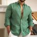 Men's Clothing Men's Cotton And Linen Shirts Men's Youth Casual Solid Color Lapel Long Sleeved Shirt Jacket_viptrois.com