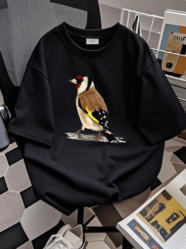 Mens Goldfinch Bird T Shirt Wildlife Ornithology Twitcher Extinct Summer Designer Clothes Stylish Breathable Soft Streetwear Versatile_viptrois.com