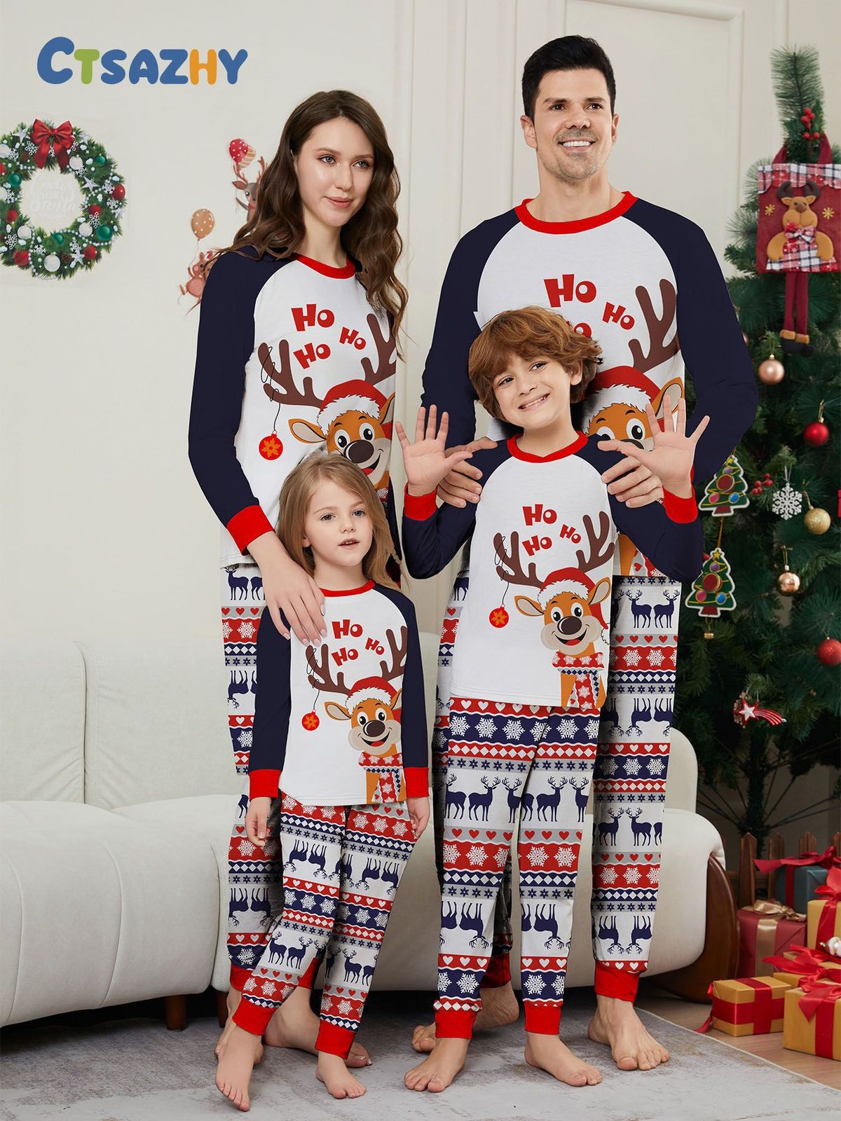 Christmas Santa Deer Snowflake letter striped Christmas family dress printed homewear sleep_viptrois.com
