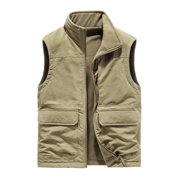 K New Men's Outdoor Double-sided Wear With Velvet Vest, Multi Pocket Casual Workwear, Vest, Sleeveless Jacket_viptrois.com