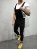 Men's Tie-Dye Denim Bib Trousers Slim Fit Pants Solid Colour Jeans_viptrois.com