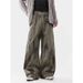 Men's Clothing Streetwear Distressed Cargo Jeans For Men - Vintage Washed Cotton Work Pants With Wrinkled Design, Loose Fit, Straight Leg, Green_viptrois.com
