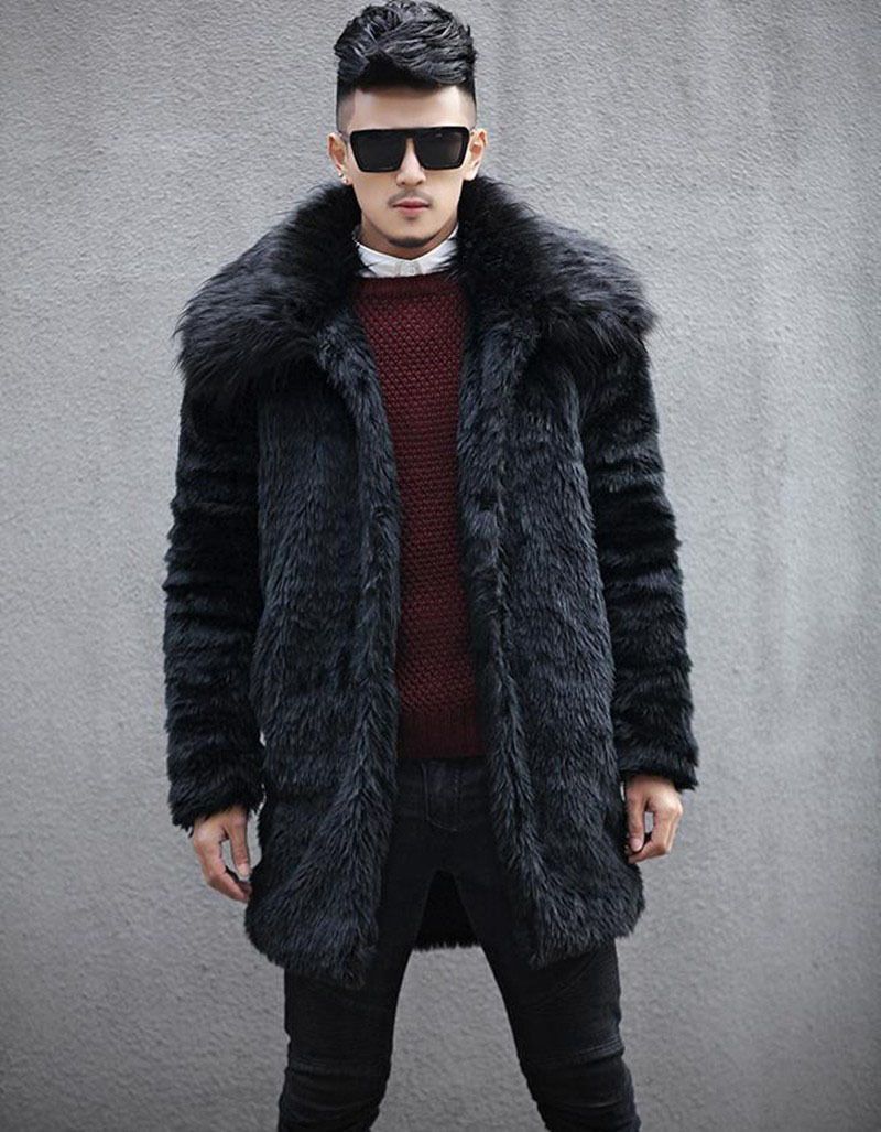 Men's Clothing Popular Fur Coat Mid Length Cotton Warm Fox Fur Collar Coat Fashionable Casual Fur Coat_viptrois.com