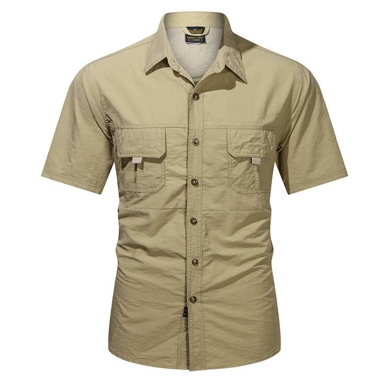 Summer 2025 New Casual Men's Workwear Shirt, Military Form-fitting Pure Cotton Short-sleeved Shirt, Work Men's Top_viptrois.com