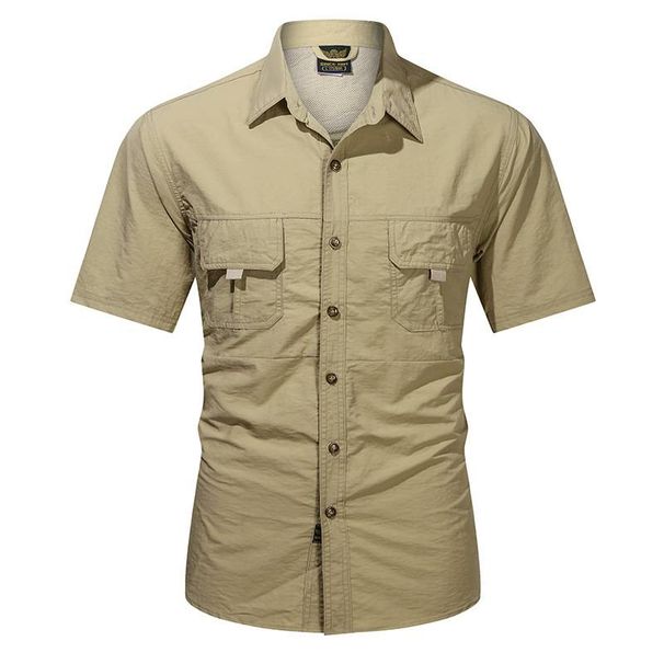 Summer 2025 New Casual Men's Workwear Shirt, Military Form-fitting Pure Cotton Short-sleeved Shirt, Work Men's Top_viptrois.com