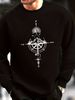 Men's Loose Casual Fashionable Mountain And Compass Pattern Printed Round Neck Long Sleeved Sportswear For Autumn And Winter_viptrois.com