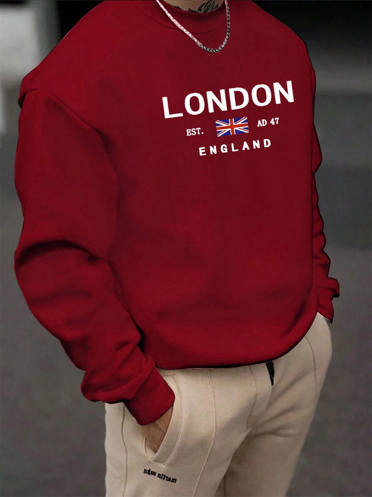 Men's Loose Casual Fashion London England Pattern Printed Round Neck Long Sleeved Sportswear For Autumn And Winter_viptrois.com