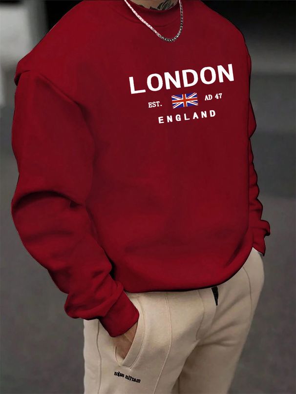 Men's Loose Casual Fashion London England Pattern Printed Round Neck Long Sleeved Sportswear For Autumn And Winter_viptrois.com