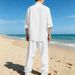 Men's Summer Short Sleeve Button-Up Shirt & Shorts Set - Lightweight Polyester Casual Outfit For Beach & Travel (White/Black/Grey)_viptrois.com