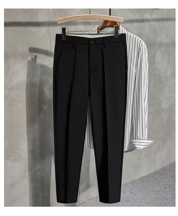 Spring/Summer Tapered Cropped Slim Fit Men's Suit Trousers Flowy Wrinkle Free Business Casual Long Pants_viptrois.com