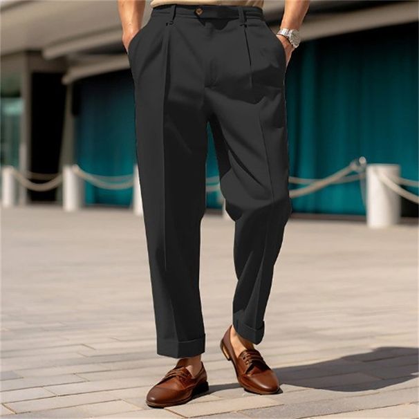Men's Clothing Formal Mid Waist Button Straight Solid Color Comfortable Outdoor Daily Outing Fashionable Trousers_viptrois.com
