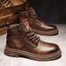 Men's Casual Work Boots - Breathable PU Leather Mid-Calf Martin Boots With Round Toe & Stitching Details (Black/Brown, Regular & Fleece-Lined)_viptrois.com