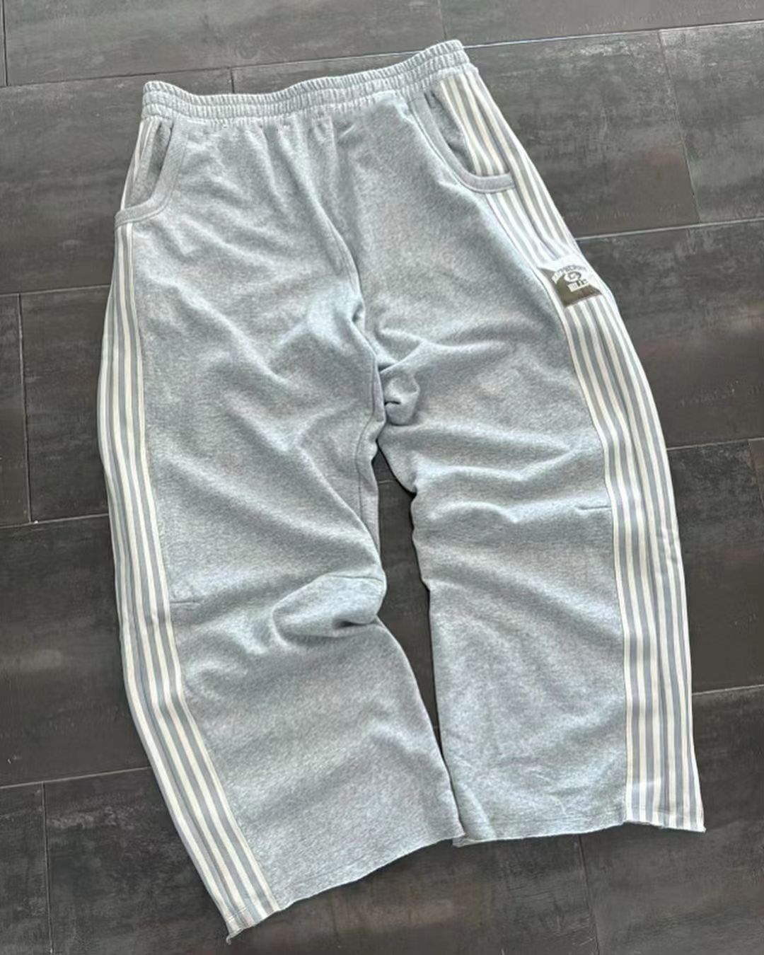 Men's Clothing Sports Pants Pure Cotton Heavy Loose Wide Leg Trousers Side Striped Sweatpants Drop Feel Straight Pants_viptrois.com