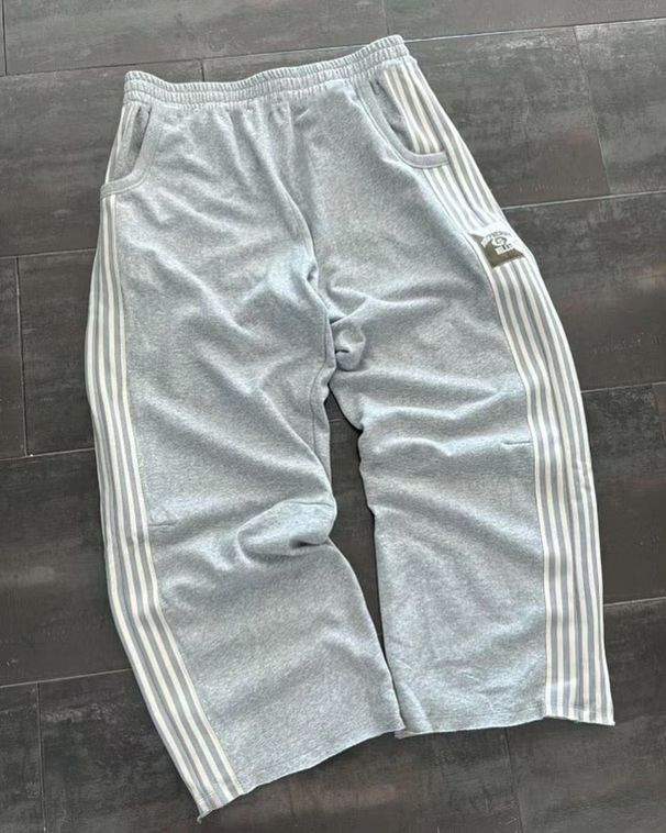 Men's Clothing Sports Pants Pure Cotton Heavy Loose Wide Leg Trousers Side Striped Sweatpants Drop Feel Straight Pants_viptrois.com