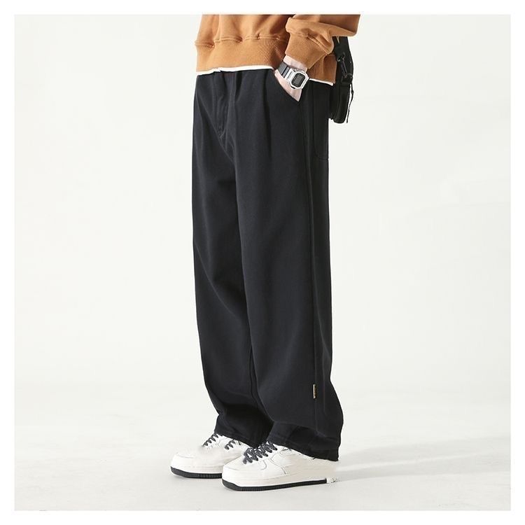 Spring New Solid Color Simple Wide-leg Workwear Straight-leg Casual Pants, Men's Loose And Versatile Long Pants_viptrois.com