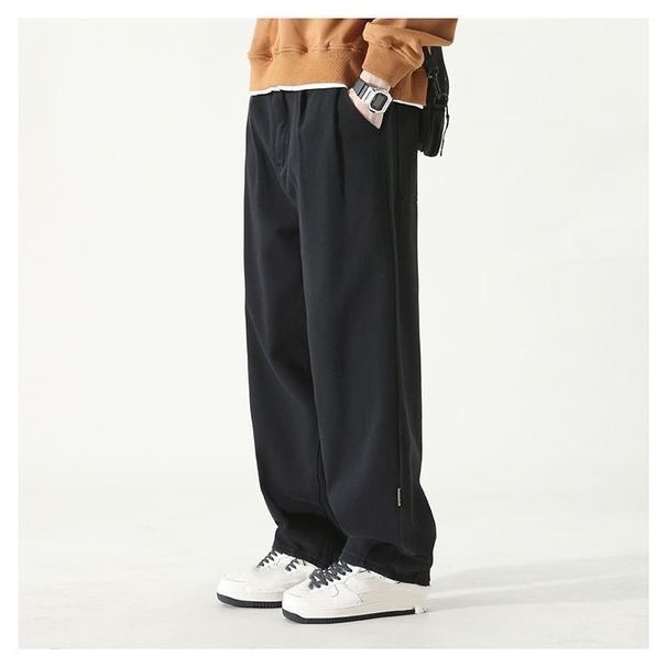 Spring New Solid Color Simple Wide-leg Workwear Straight-leg Casual Pants, Men's Loose And Versatile Long Pants_viptrois.com