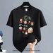 Breathable T-shirt (Eco Cotton) Black (Retro Festive Print & "Christmas Festive Collage" Accent) – Y2K Style For Festival Party_viptrois.com