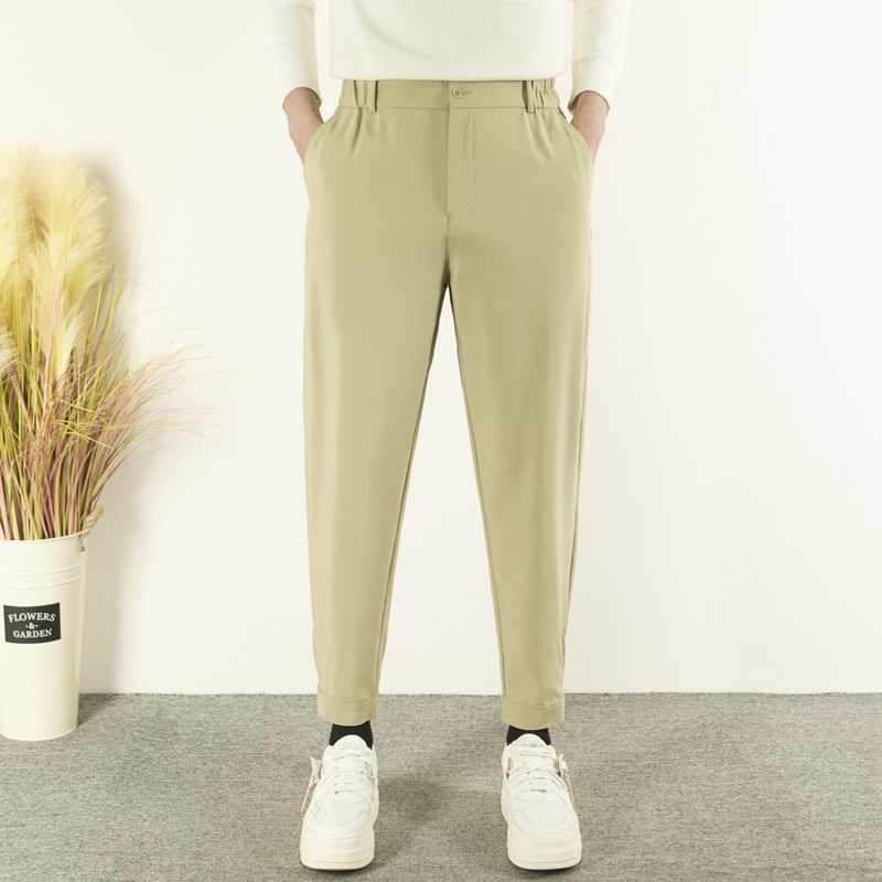 Men's Slim Fit Tapered Trousers, Stretch Ankle-Length Dress Pants For Business Casual, Lightweight Wrinkle-Resistant Office Pants In Black Gray Khaki_viptrois.com