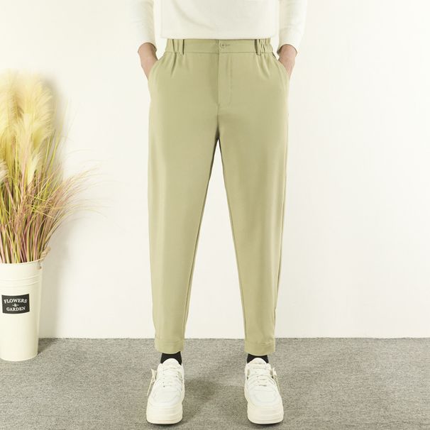 Men's Slim Fit Tapered Trousers, Stretch Ankle-Length Dress Pants For Business Casual, Lightweight Wrinkle-Resistant Office Pants In Black Gray Khaki_viptrois.com