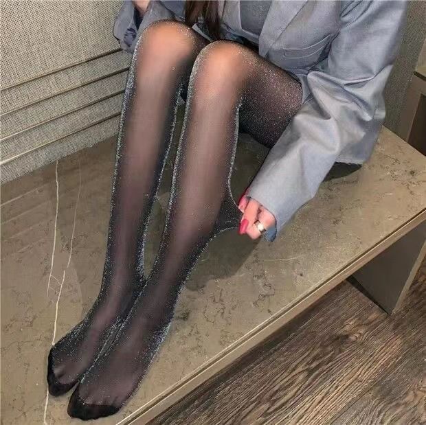 Silk Stockings Bright Silk Thin Stockings Princess Style Women's Shiny Legs Sexy Invisible Black Silk Flesh Colored Pantyhose_viptrois.com