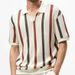 Men's Clothing Short Sleeved Sweater Men's Hollow Striped Contrast Color Slim Fit Business T Shirt_viptrois.com