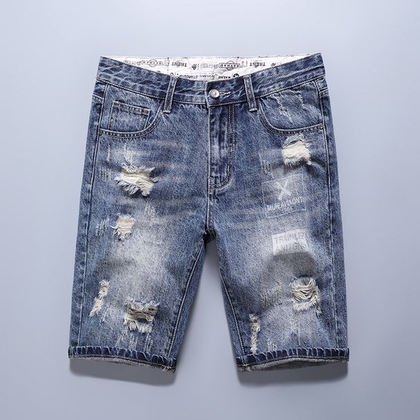 Men's Clothing Worn And Ripped Denim Shorts Youth Comfortable Slim Fit Simple Denim Shorts_viptrois.com