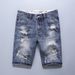 Men's Clothing Worn And Ripped Denim Shorts Youth Comfortable Slim Fit Simple Denim Shorts_viptrois.com