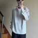 Grey Henry Collar Long Sleeved T-shirt For Men In Spring And Autumn, American Style T-shirt, Waffle Loose Casual Inner_viptrois.com