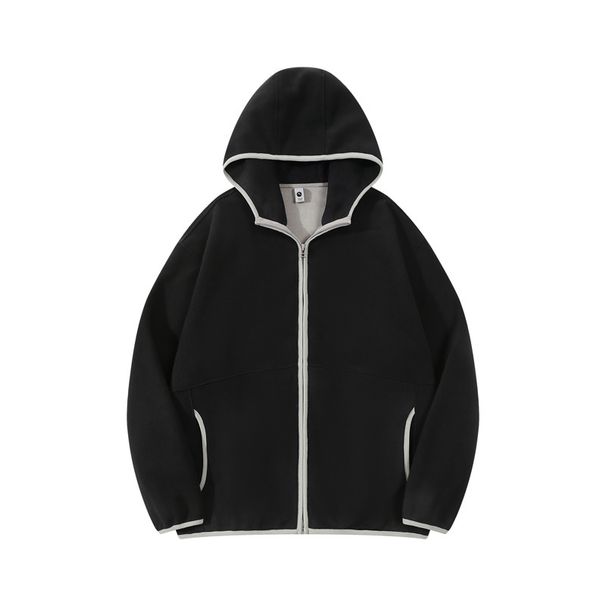 Men's Color-Block Fleece Hoodie – Winter-Ready Zip-Up With Thermal Lining & Side Pockets (M-XXXL, 320GSM Polyester, Windproof)_viptrois.com