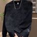 Loom Autumn Winter New Versatile Trendy Pullover Steel Print Letter Gradient Top Men's Fleece Lined Long Sleeve Casual_viptrois.com