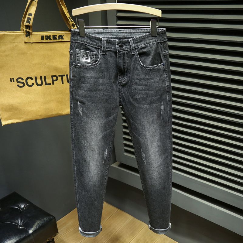 2023 Autumn New Embroidery Fashion Men's Slim Jeans Stretch Comfortable Classic Style Small Feet Denim Trousers Male_viptrois.com