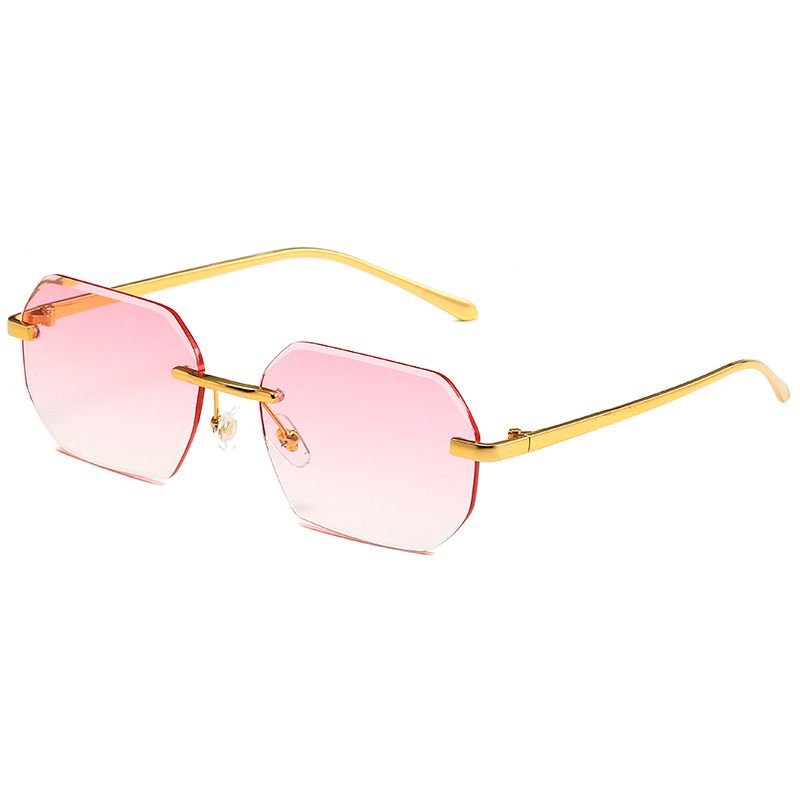 Polygonal Frameless Sunglasses - Metal Trim UV Protection Shades With Modern Geometric Design_viptrois.com